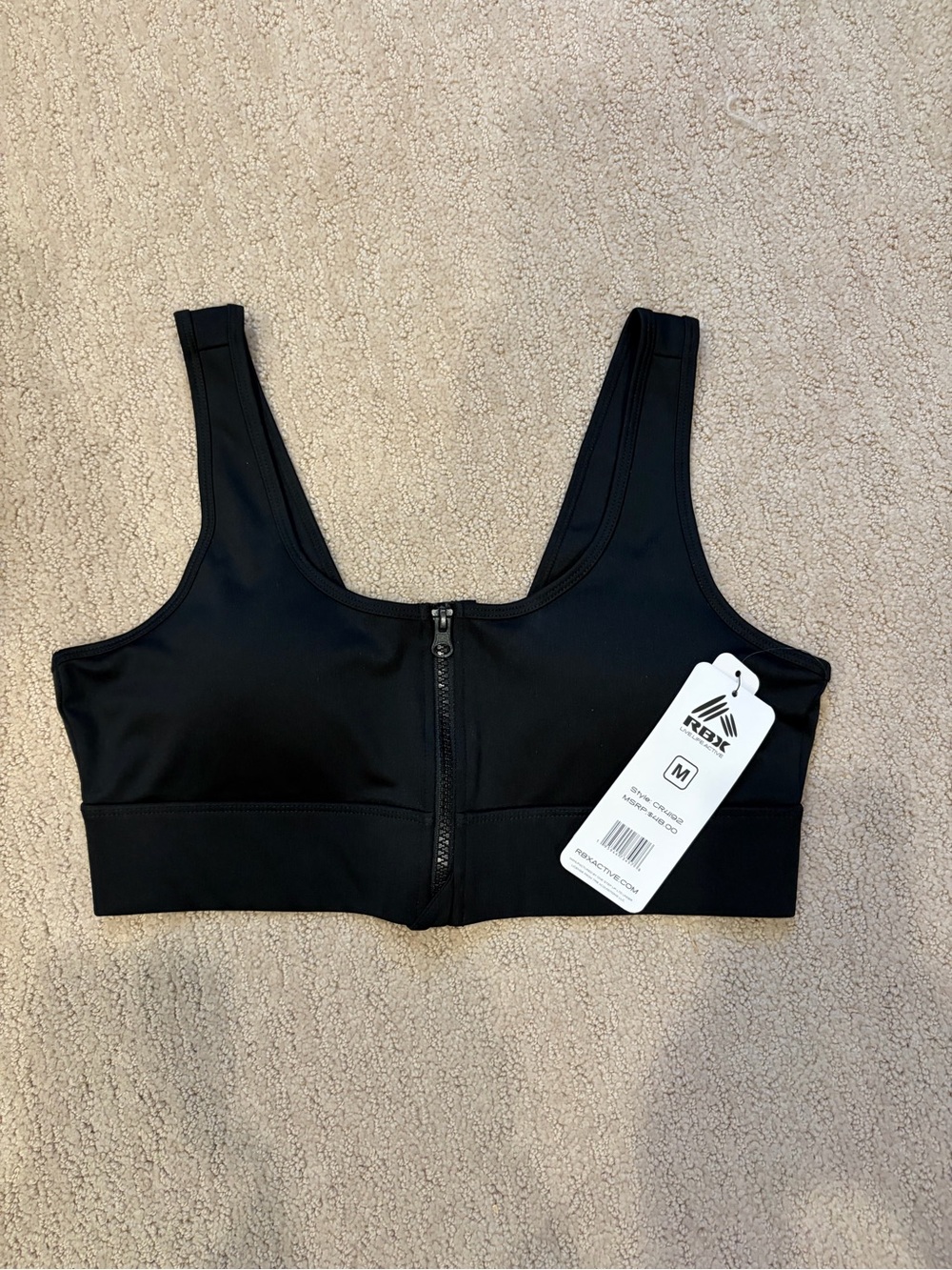 RBX Black Front-Zip Sports Bra
